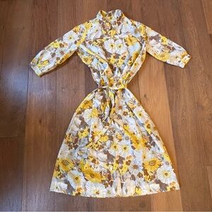 VINTAGE 60s 70s Statement Floral Maxi Robe Dress w/ Sash Belt, Mod, Groovy, XXL